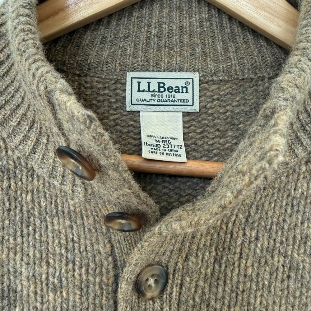 L.L. Bean Lambswool 1/4 Button Sweater - Picture 2 of 8